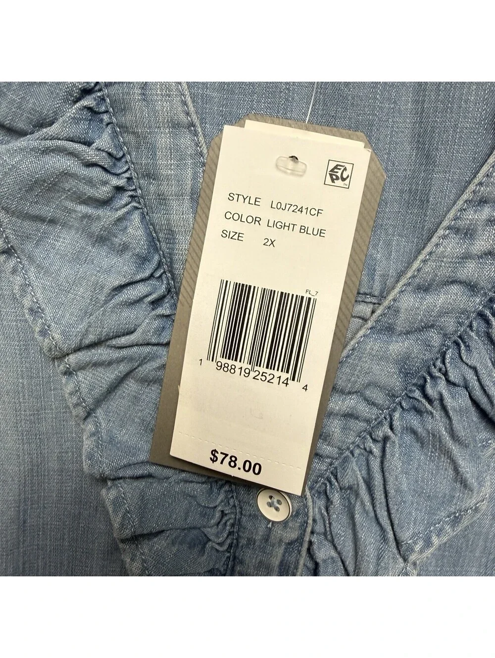 Wit & Wisdom Top Womens Sz 2XL Chambray Ruffles Sleeveless Cowgirl Lyocell NWT